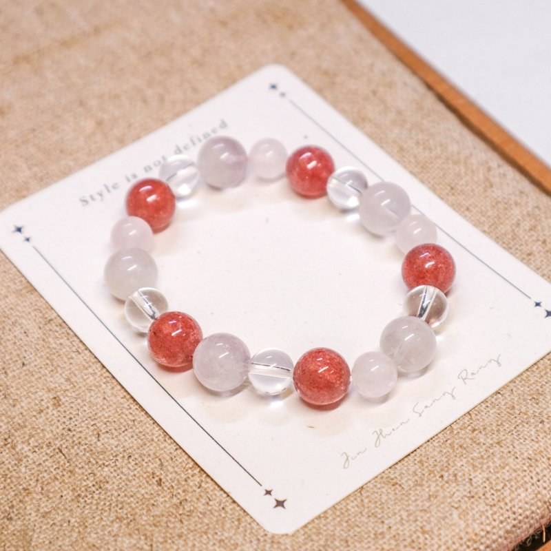 【粉色天空】美好爱情人缘手链 l 白水晶×白兔毛×粉晶×草莓晶 - 手链/手环 - 水晶 