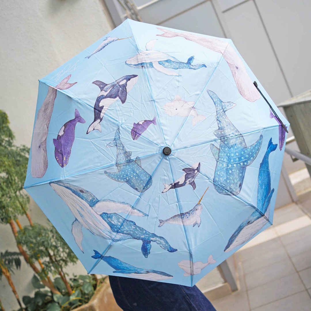 【鲸归何处】水彩 鲸鱼 插画 折叠雨伞 折伞 遮 雨季必备 防晒 - 雨伞/雨衣 - 防水材质 蓝色