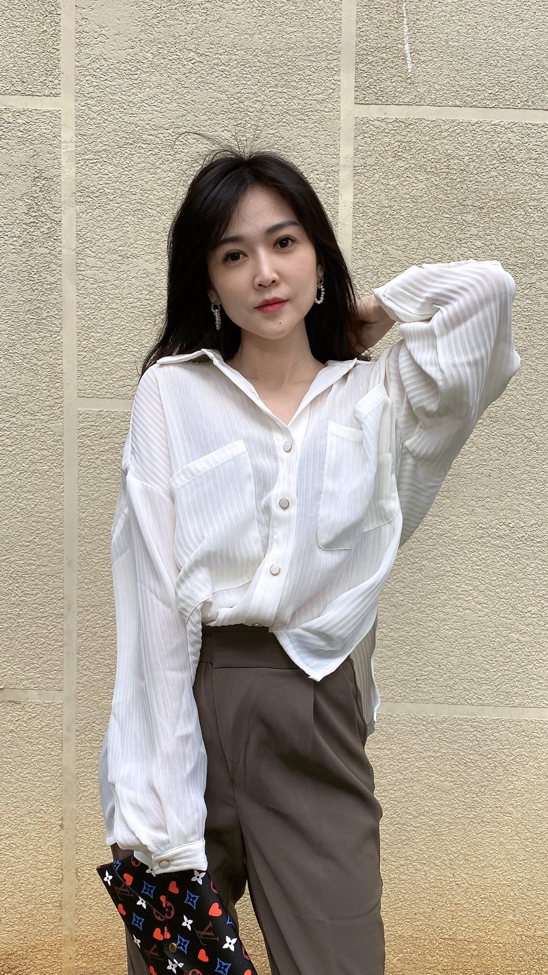 轻透白条纹宽衬衫 - 女装衬衫 - 棉 白色