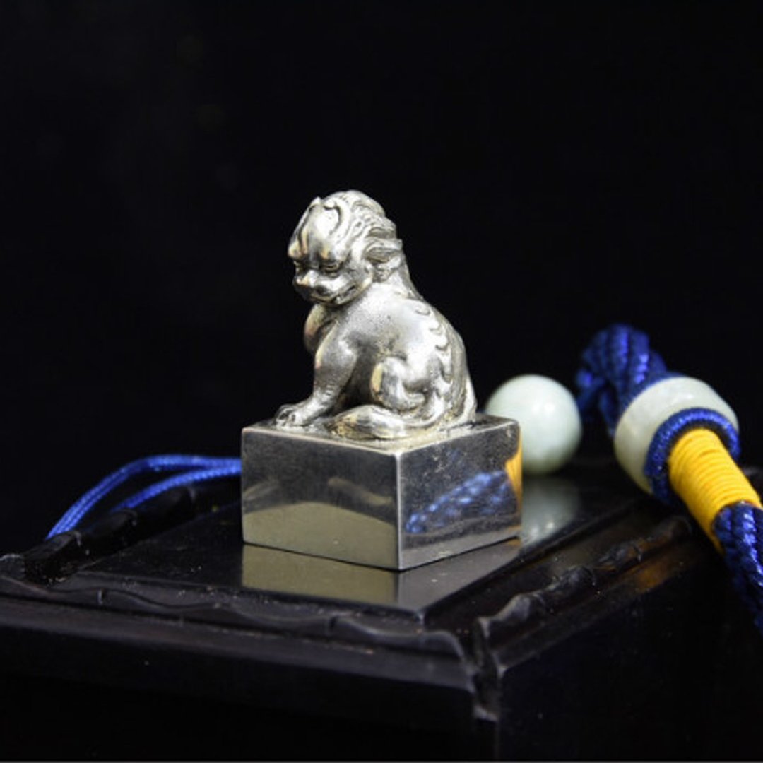 银印章狮子客制姓名仿手工篆刻18x18x34mm - 印章/印台 - 银 银色