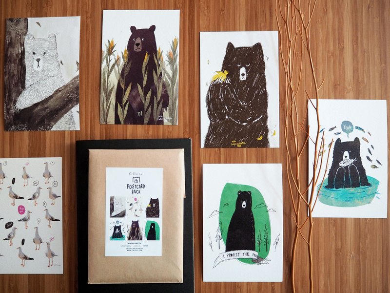 Postcard Bear 6 postcards Size4x6 in PS005 - 卡片/明信片 - 纸 卡其色