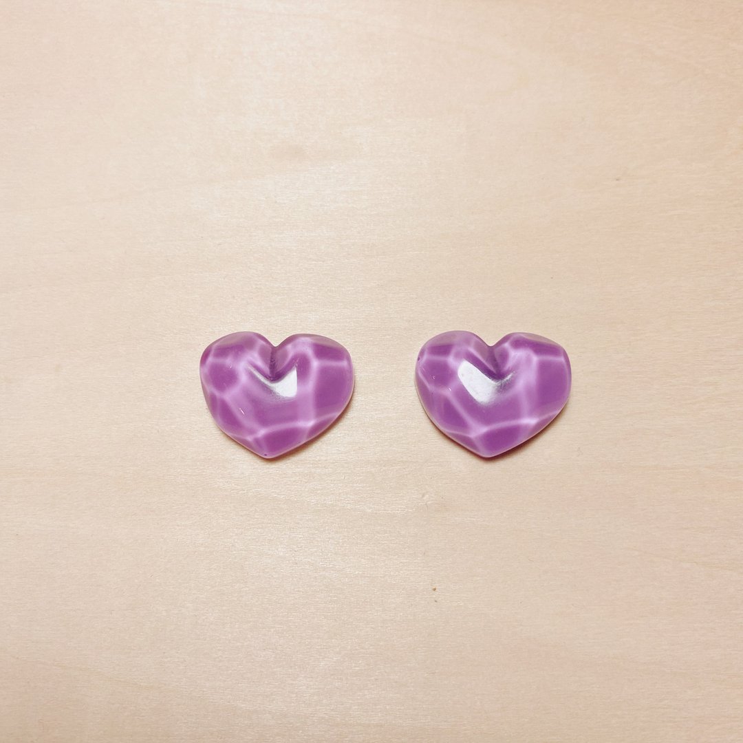 复古亮紫水波爱心耳环 - 耳环/耳夹 - 树脂 紫色
