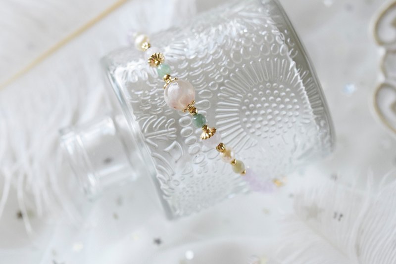 青春颂。樱花玛瑙 紫水晶 淡水珍珠 翡翠 14K包金 天然石水晶手链 - 手链/手环 - 水晶 紫色