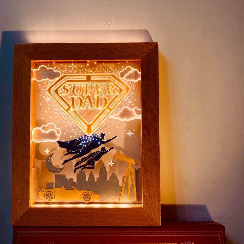相框灯画 | 超人老豆 | 剪影纸雕夜灯 | 父亲节英雄爸爸人像定制 - 灯具/灯饰 - 纸 橘色