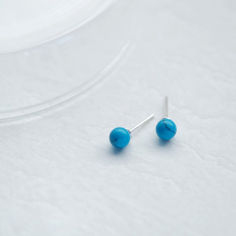 耳针银绿松石石 - 耳环/耳夹 - 其他金属 蓝色