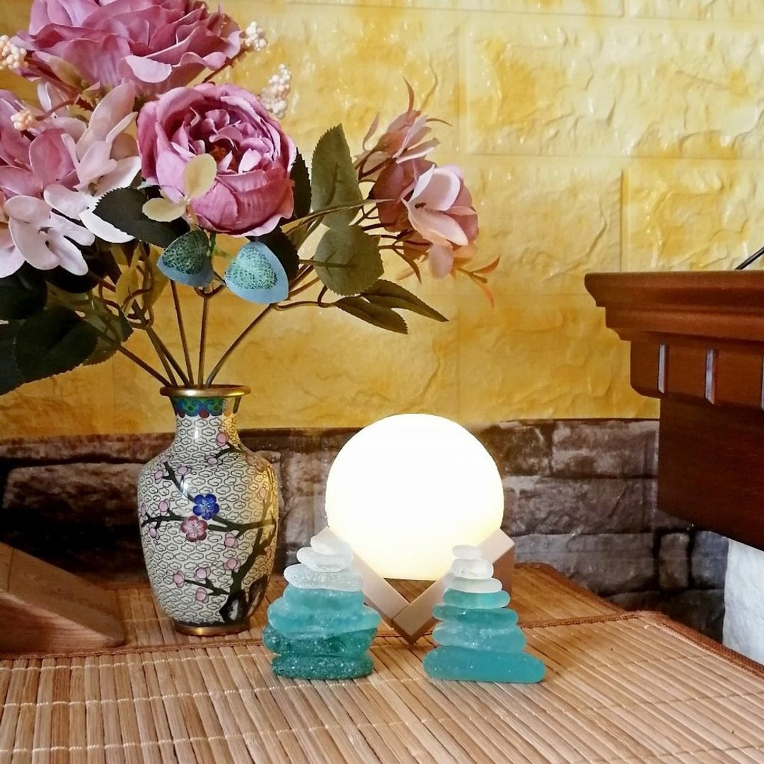 Fuji Sea glass stack 富士山 Glass Sun catcher/Japanese style Cairn sculpture 禪風 - 其他 - 玻璃 蓝色