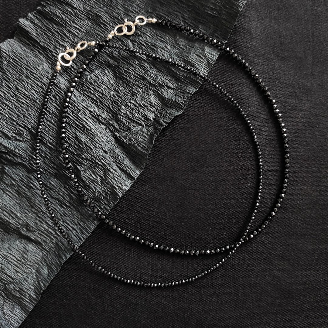 Black Spinel choker necklace 2mm/3mm - 项链 - 宝石 黑色