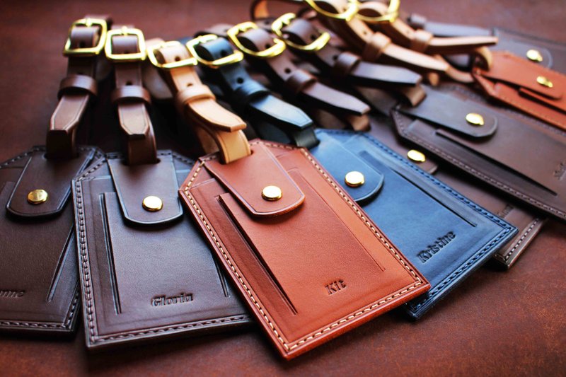 【IH03 行李吊牌】Luggage tag 意大利植物鞣牛皮 六色 可压印 - 行李吊牌 - 真皮 咖啡色