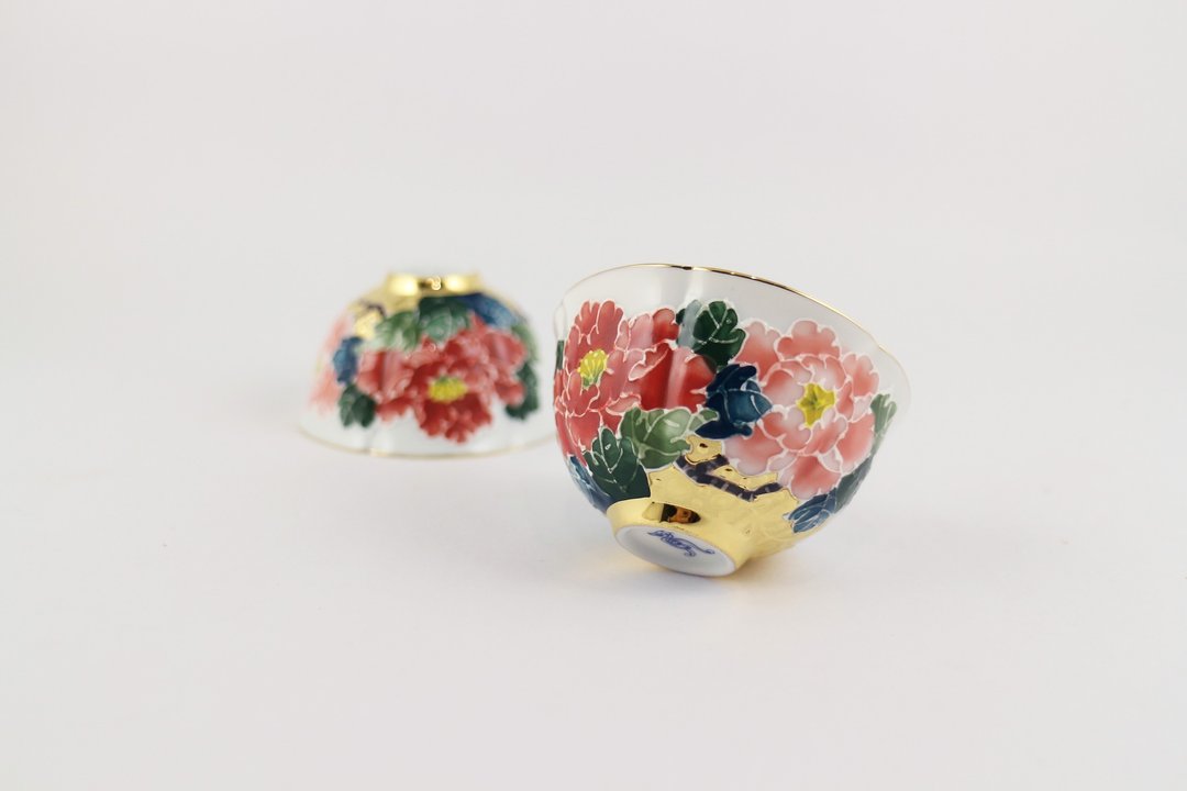纯手绘茶杯-局部鎏金牡丹对杯(小癸口杯)-红花 - 茶具/茶杯 - 瓷 红色