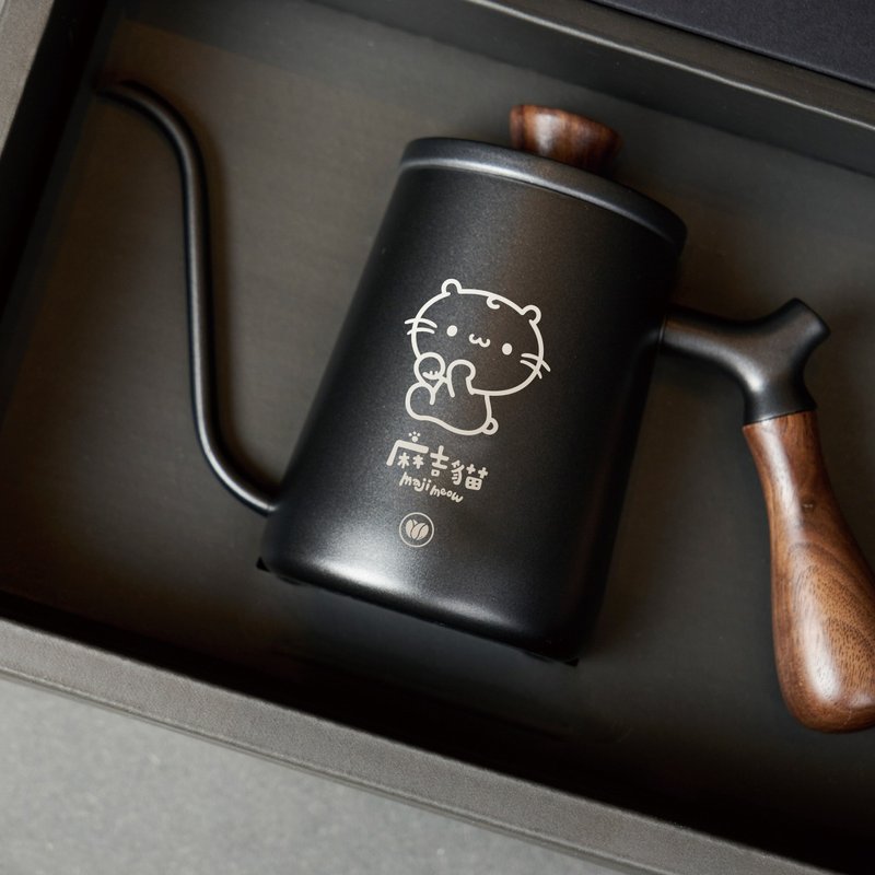 【麻吉猫授权】胡桃木手冲咖啡壶350ml (黑) -好事多磨咖啡 - 咖啡壶/周边 - 不锈钢 黑色