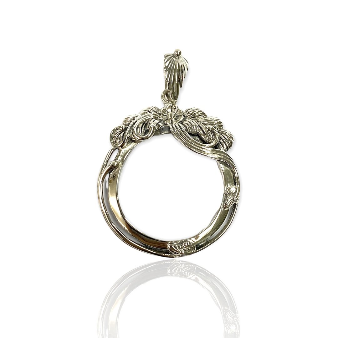 Art Nouveau Style Floral & Leaf Magnifying Glass Loop Pendant 925 SterlingSilver - 其他 - 纯银 银色