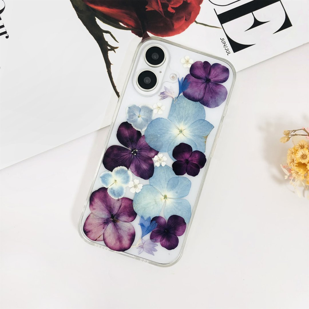 手作天然蓝紫花押花手机壳适用于iPhone 16 Pro Max Samsung S25 - 手机壳/手机套 - 植物．花 
