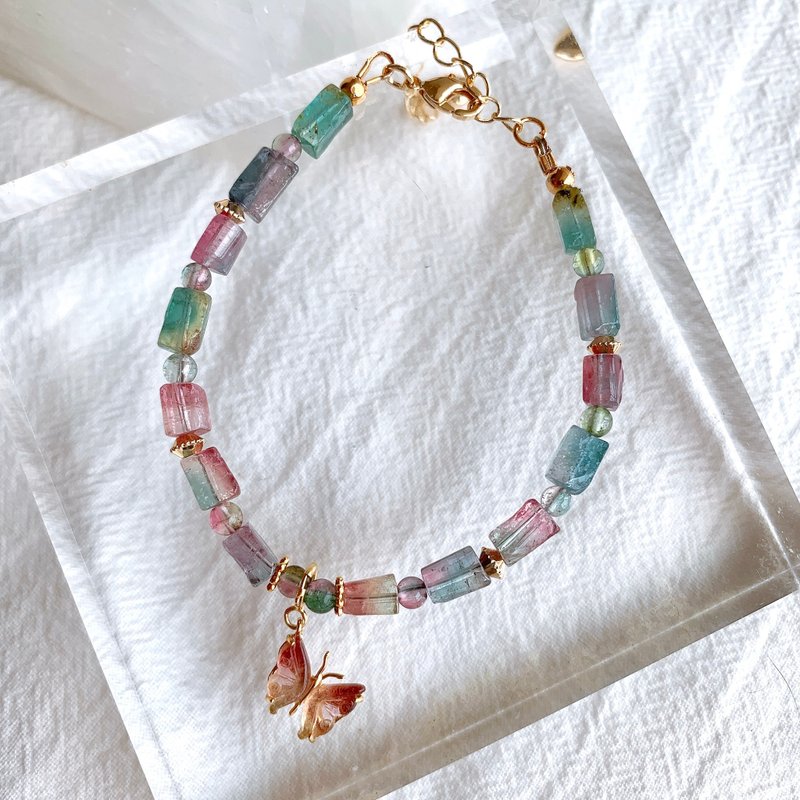 人鱼色系 仙气彩色西瓜碧玺原石手链 设计手链 电气石 - 手链/手环 - 半宝石 多色