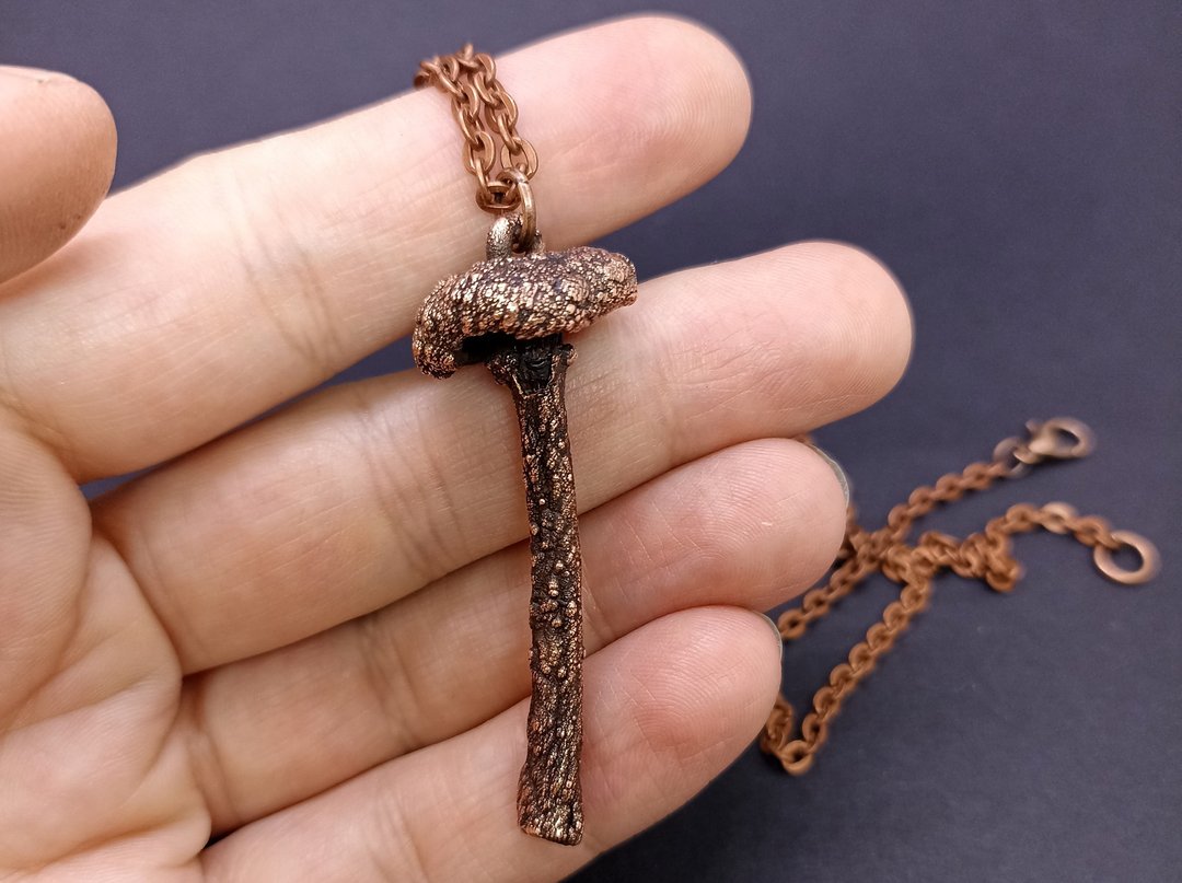 Real mushroom necklace copper plated / Mushroom jewelry / Witchy necklace - 项链 - 植物．花 咖啡色