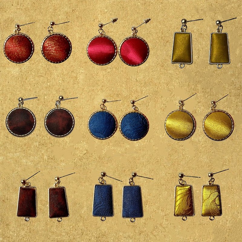 【925耳针手作】新中式復古/非遗香云纱红云纱桑蚕丝宋锦耳钉饰品 - 耳环/耳夹 - 丝．绢 多色