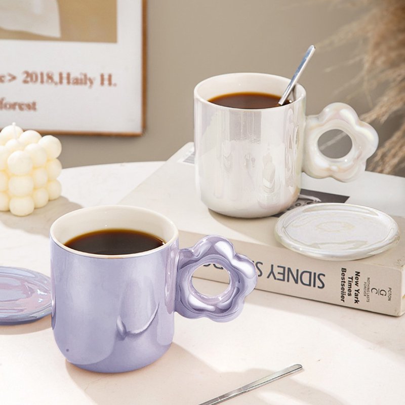 【OMORY】花形珠光陶瓷杯300ML附盖 - 咖啡杯/马克杯 - 陶 