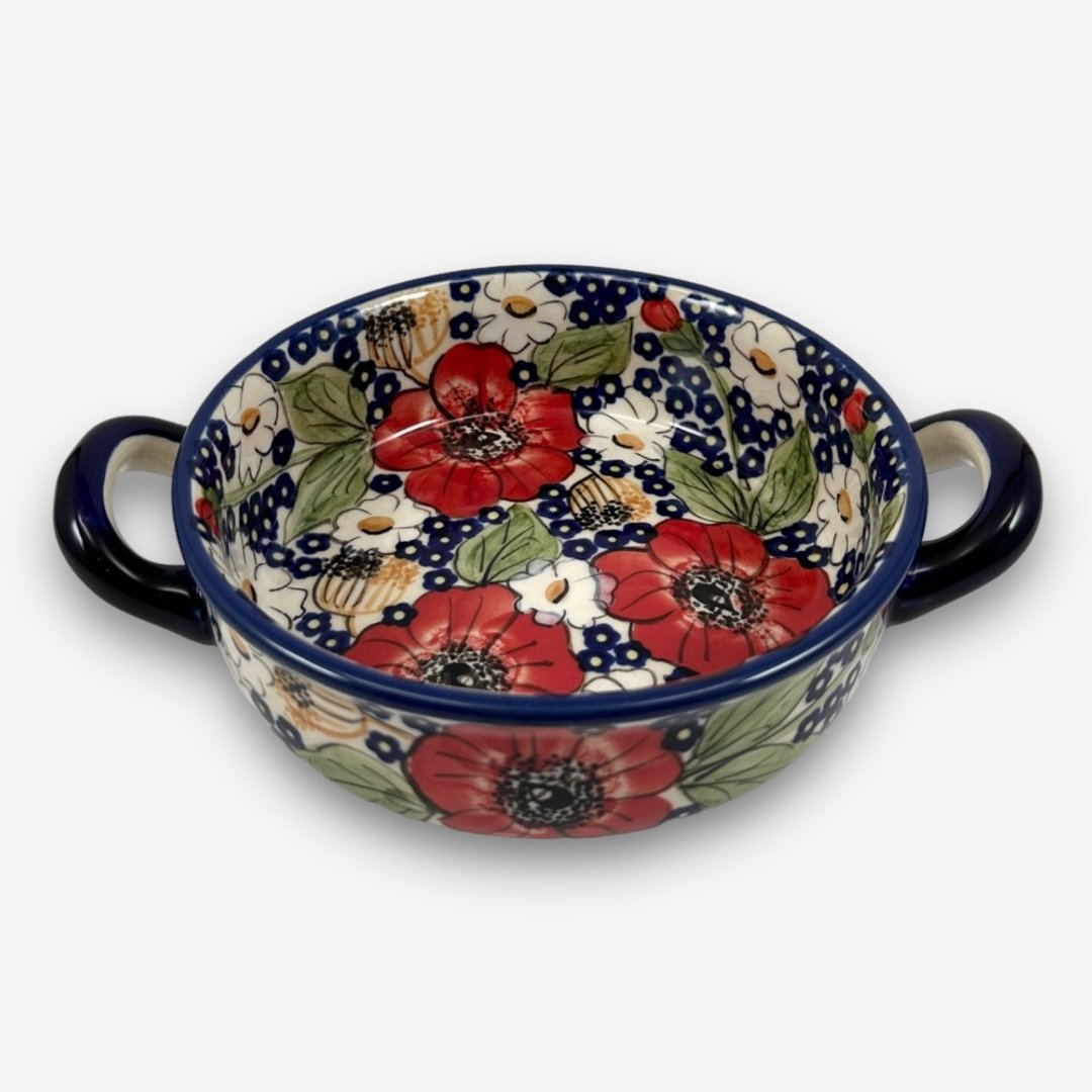 波兰手绘手工陶-双耳烤盅 19x14.5cm 静谧艳红系列 设计师款 - 锅具/烤盘 - 陶 红色