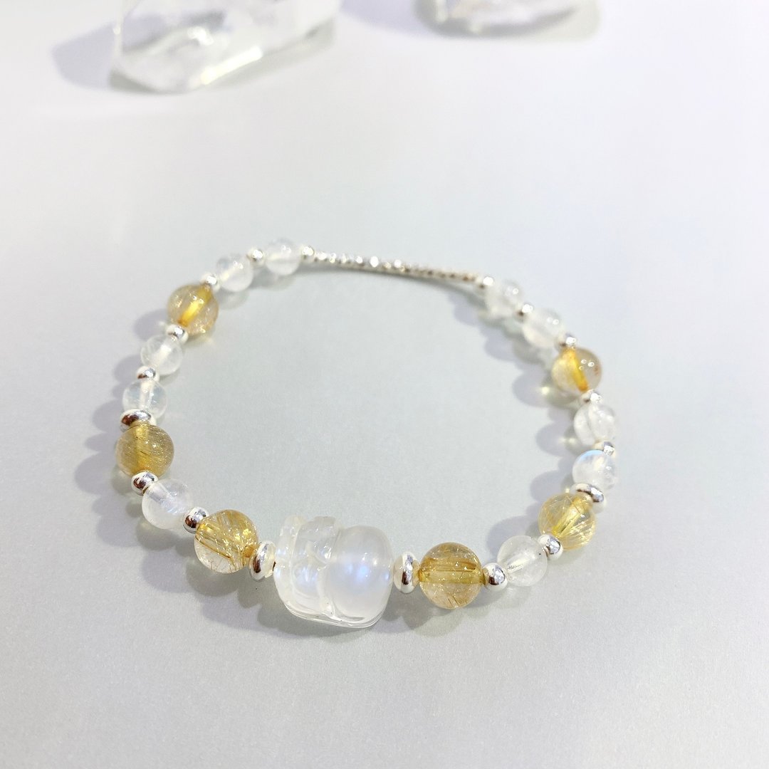 Ops Moonstone bracelet -月光石/黄发晶/纯银/限定版/貔貅/招财 - 手链/手环 - 宝石 金色
