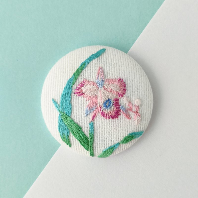 兰花刺绣胸针或发圈 - 胸针 - 棉．麻 红色