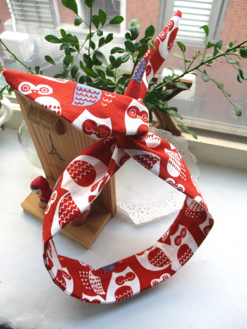 转转发带(手工)-普风猫头鹰-橘红 - 发饰 - 棉．麻 多色