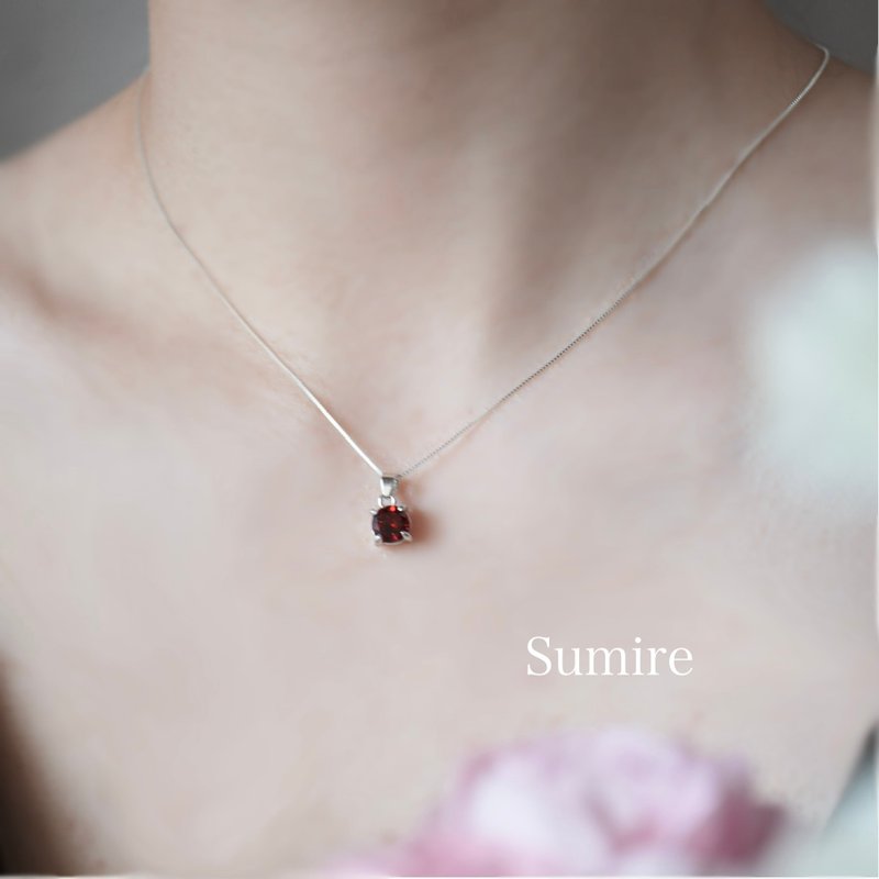 红石榴项链 925银 AAA 深红色 1月诞生石 6mm 莫桑比克产 - 项链 - 宝石 透明