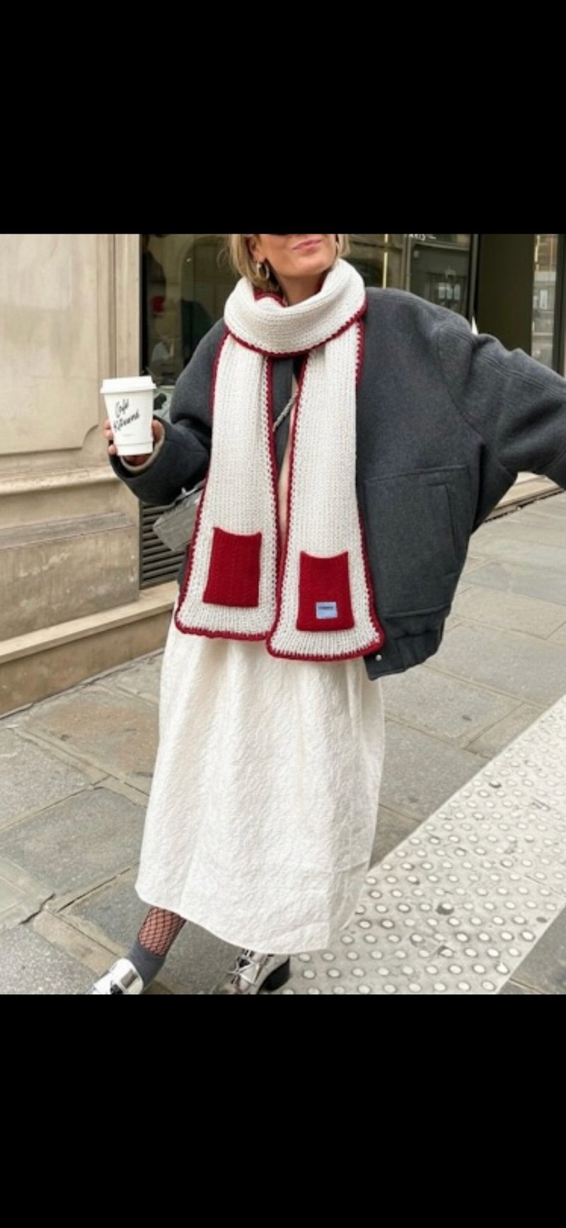 草莓奶油可爱撞色围巾 - 围巾/披肩 - 其他人造纤维 白色