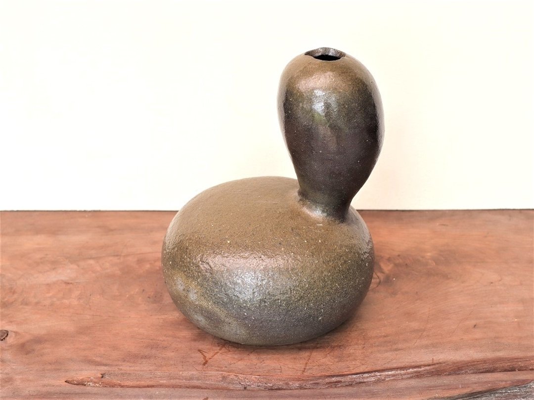 Bizen ware flower case (hand twist) h3-090 - 花瓶/陶器 - 陶 咖啡色