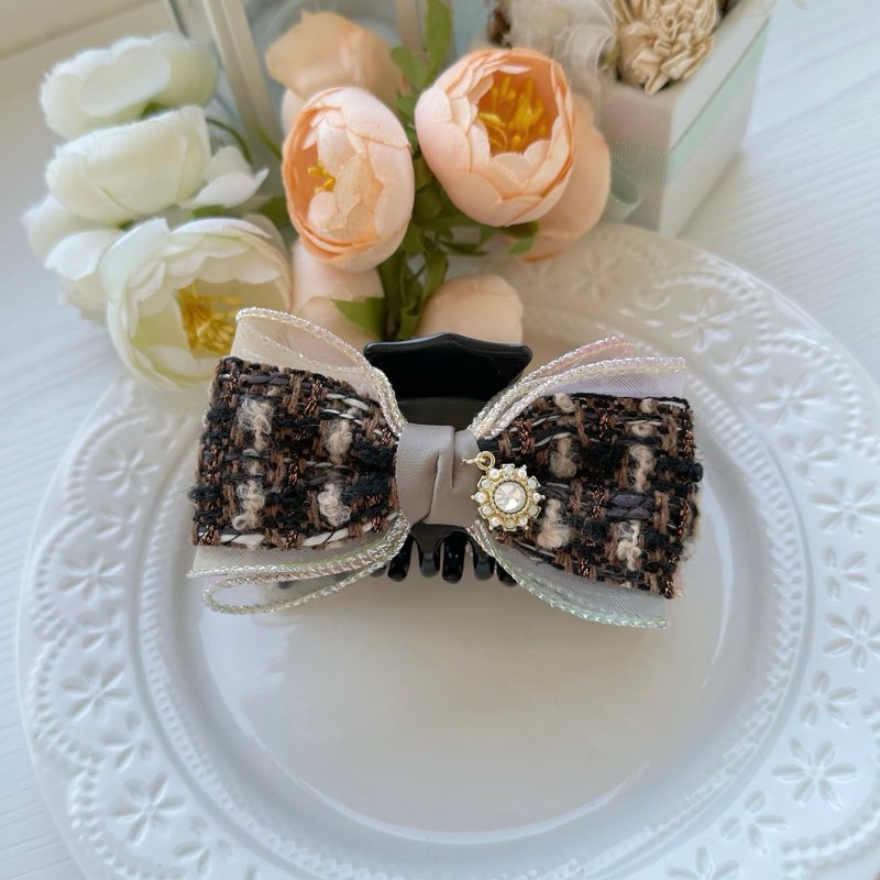 毛欧根纱蝴蝶结大抓夹鲨鱼夹-深咖啡色 - 发饰 - 其他材质 咖啡色