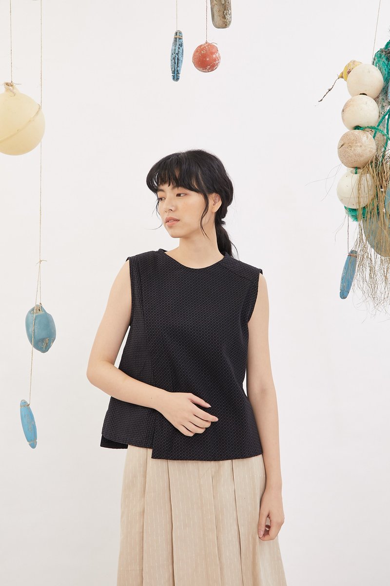 双片折无袖上衣-深夜雨提花_公平贸易 - 女装上衣 - 棉．麻 橘色