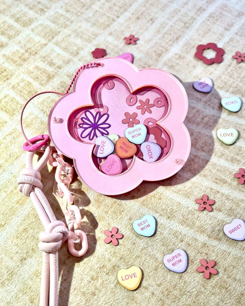 心花漾游 纸艺花花小镜手袋挂饰 | 春夏花盛心心糖果母亲节礼物 - 钥匙链/钥匙包 - 纸 粉红色