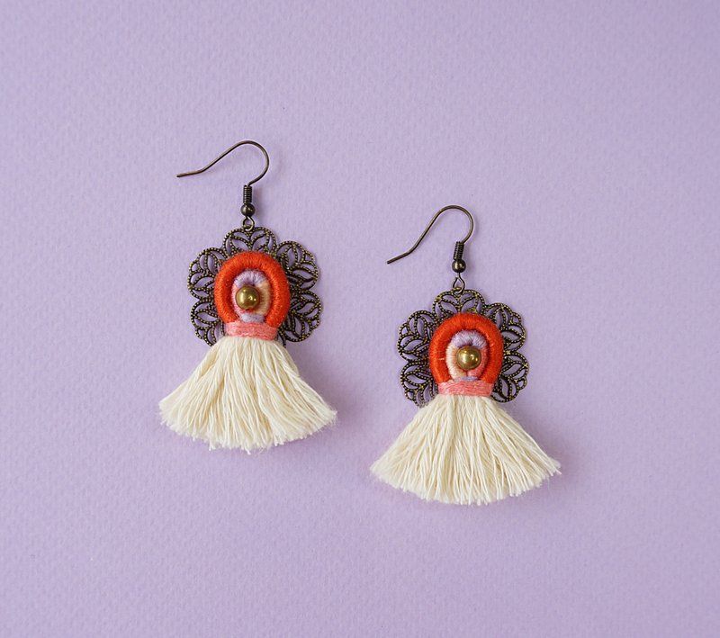 庆典之舞-流苏耳环 - 耳环/耳夹 - 绣线 红色