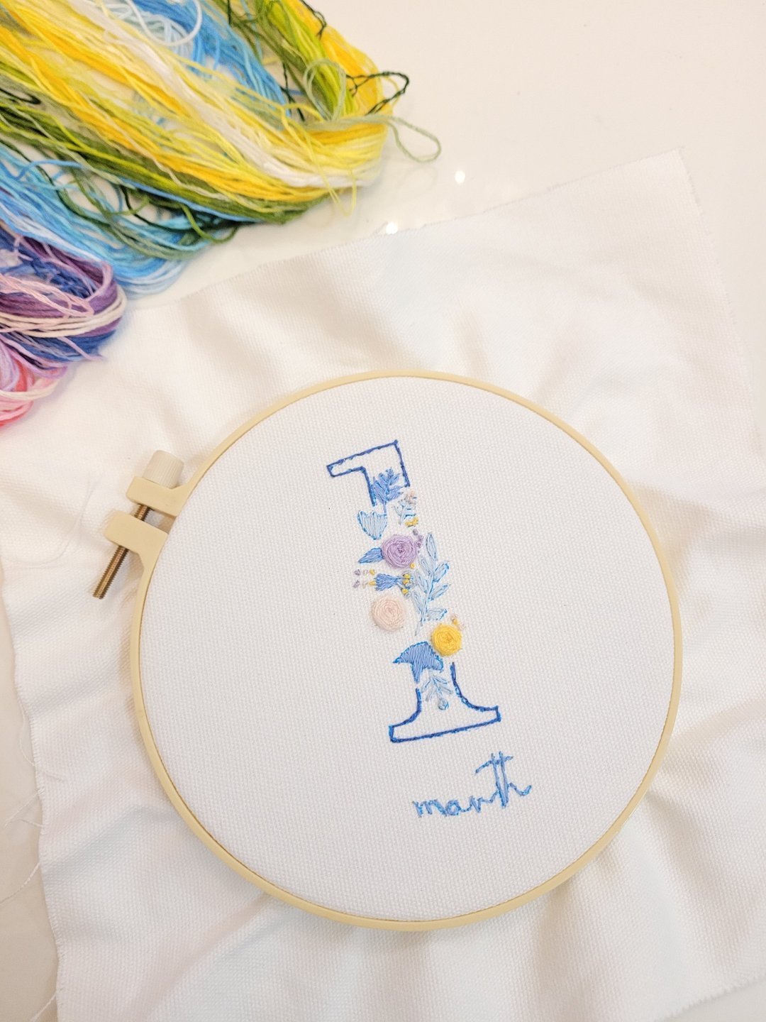 【定制】百日宴 生日 周年纪念日 刺绣框 Embroidery Hoop - 摆饰 - 绣线 白色