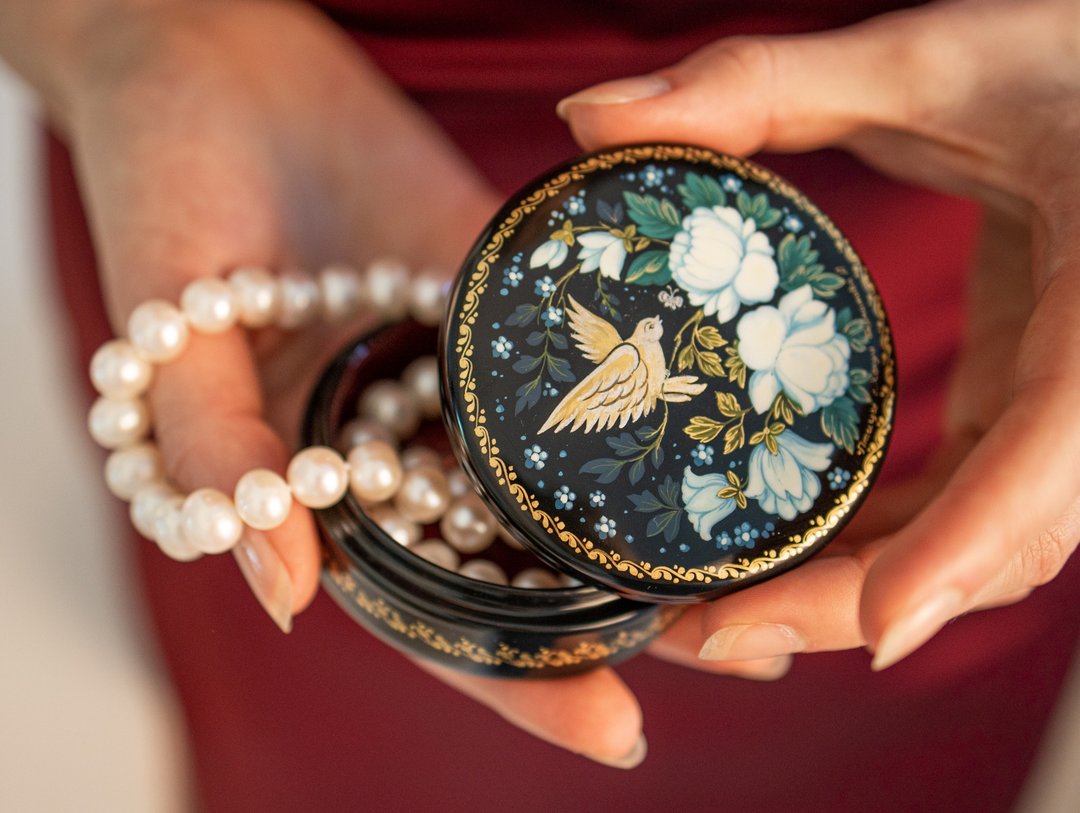 Russian Lacquer Boxes Bird, signed Russian lacquer box, ornate jewelry box - 收纳用品 - 其他材质 