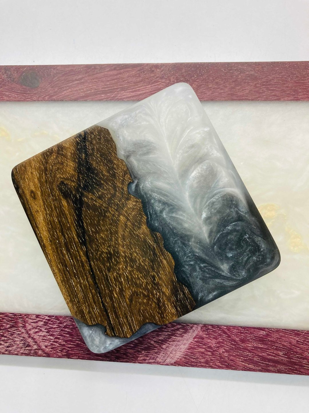 Epoxy 黑柿木河流杯墊聖誕節禮物 - 摆饰 - 木头 黑色