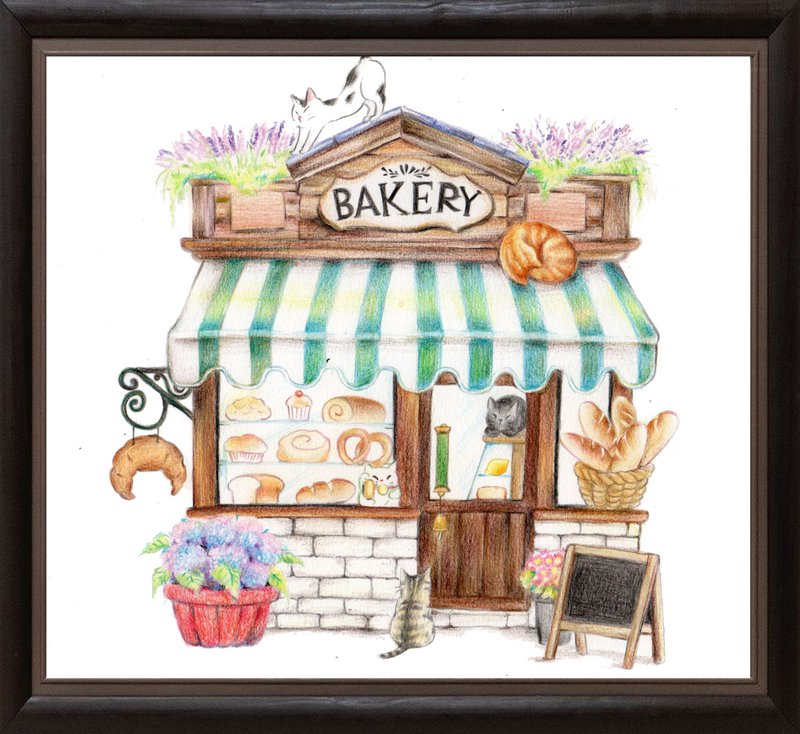 色铅笔插画【烘焙屋】 - 画框/相框 - 纸 白色