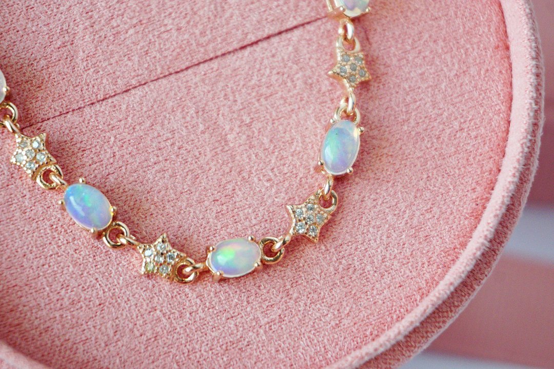 Natural Opal Bracelet Silver 925 With 18K Rose gold Plated - 手链/手环 - 纯银 多色