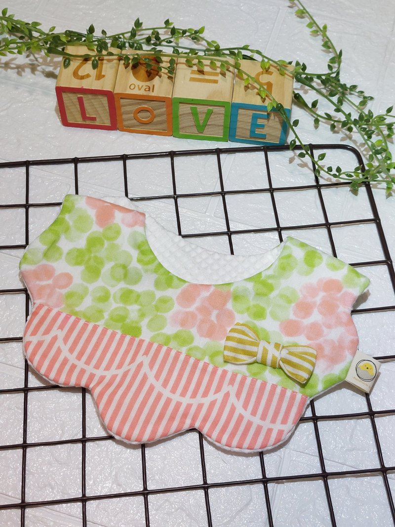 |现货|小蝴蝶花型宝宝口水巾Handmade|绿拼橙 - 围嘴/口水巾 - 棉．麻 