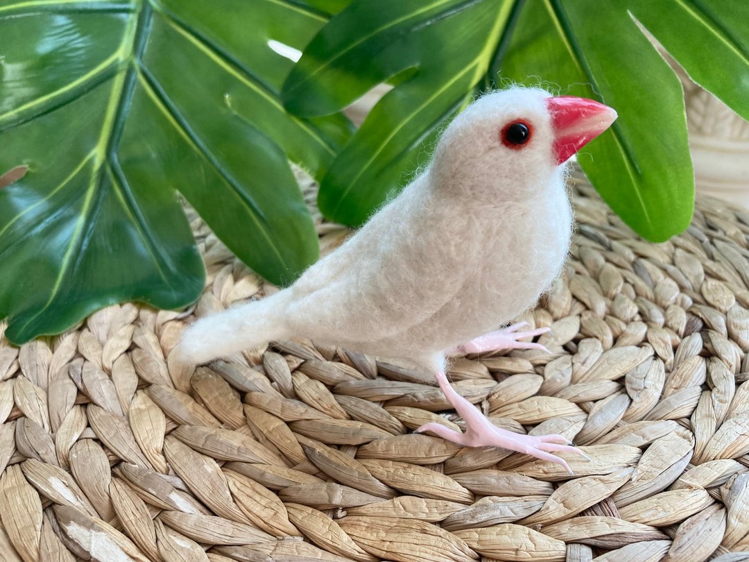 wool felt white sparrow - 玩偶/公仔 - 羊毛 白色