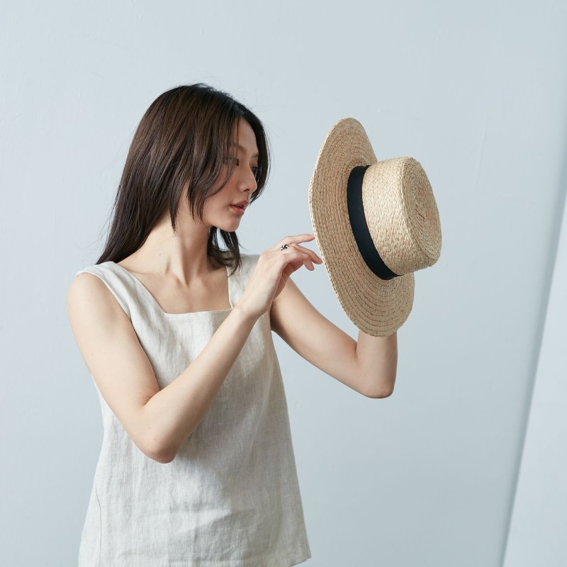 后交叉背心 - 杏 - 女装背心 - 棉．麻 卡其色