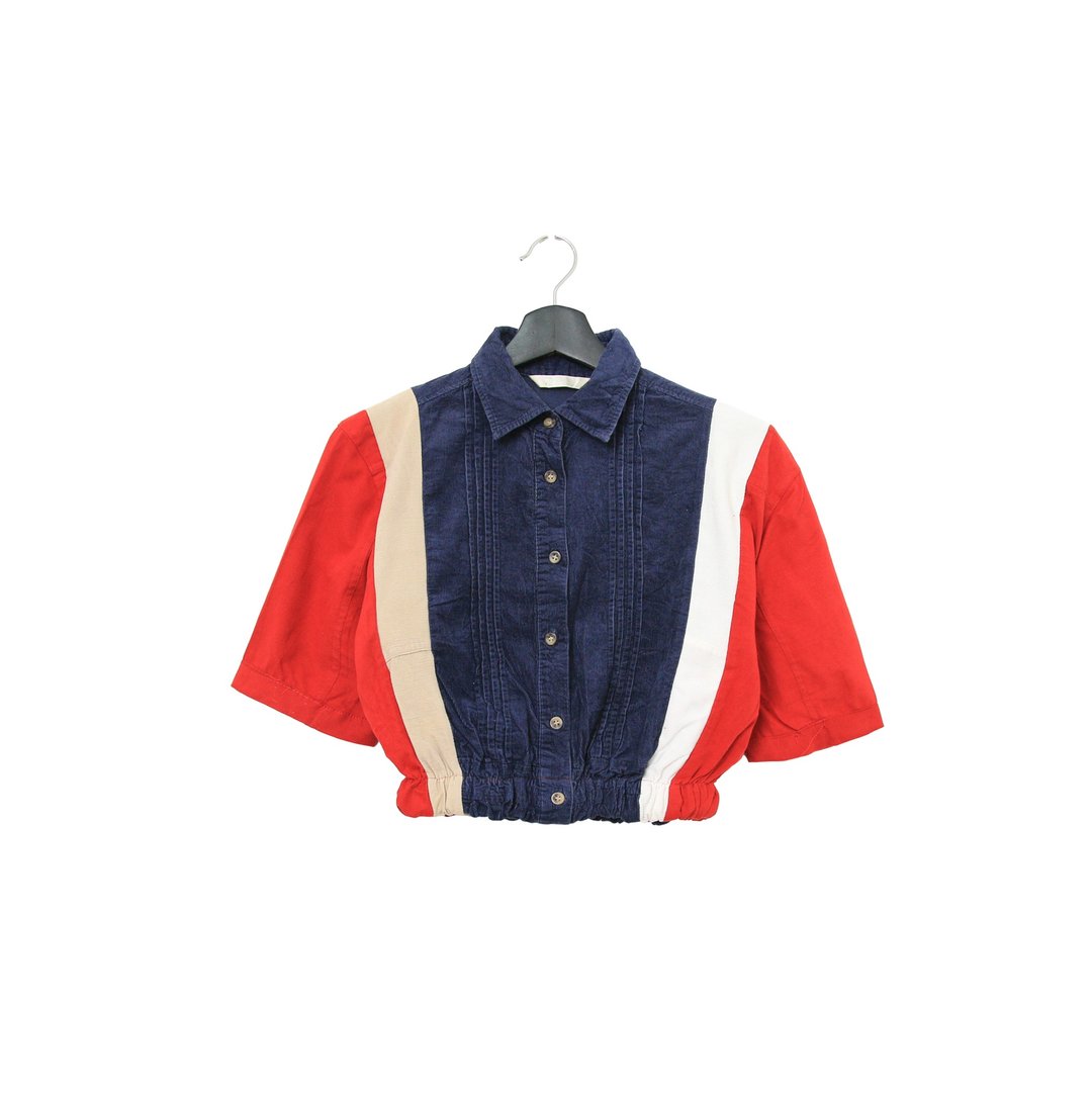 Back to Green- 再制拼接衬衫 蓝白红 相间 vintage shirt - 女装衬衫 - 棉．麻 