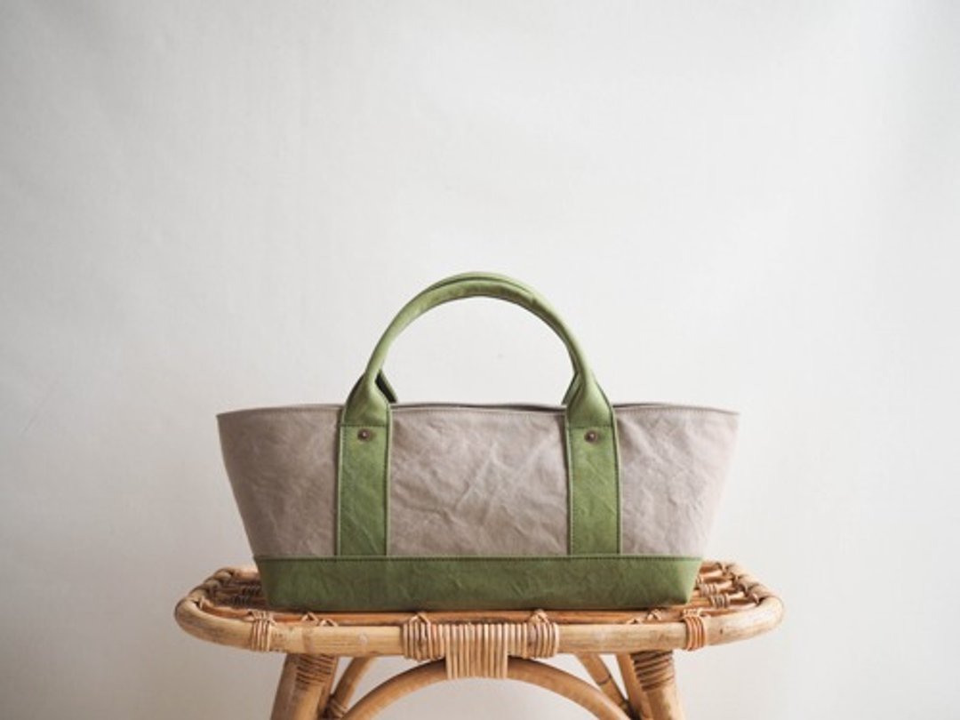 Made-to-order [ARMY DUCK] Tote bag with lid Yokonaga Gray Beige x Light Olive - 手提包/手提袋 - 棉 