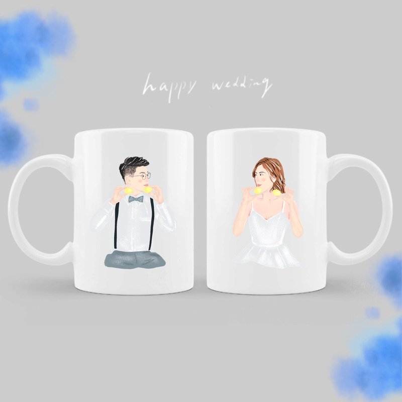 【似颜绘对杯】一组二入 | 来图绘制似颜绘画 包含2个单位绘制 - 订制画像 - 瓷 白色