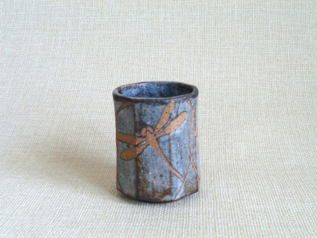 蜻蜓纹八角茶杯 - 茶具/茶杯 - 陶 蓝色