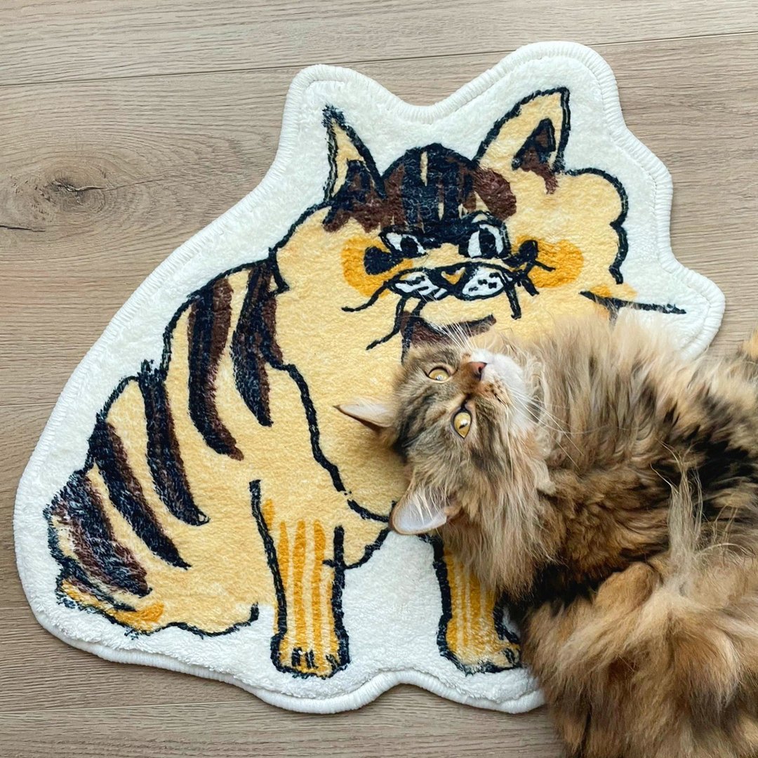 查尔斯棕黄-废脸猫-仿羊绒地毯50x50cm(共两款) - 地垫/地毯 - 其他人造纤维 咖啡色