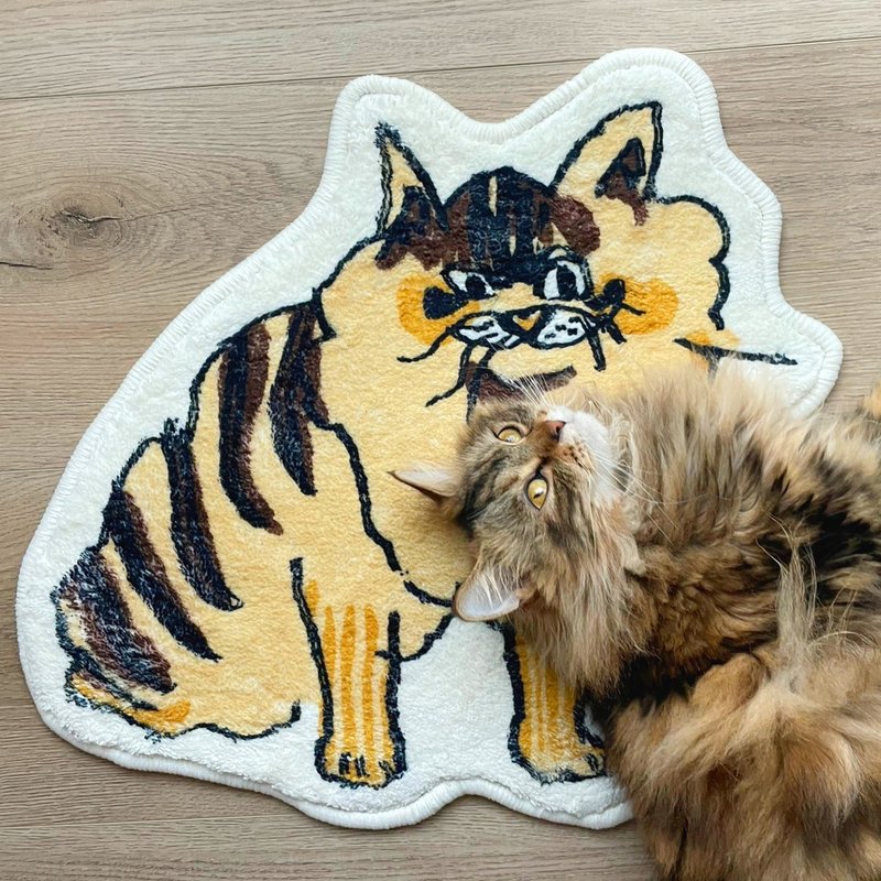 查尔斯棕黄-废脸猫-仿羊绒地毯50x50cm(共两款) - 地垫/地毯 - 其他人造纤维 咖啡色