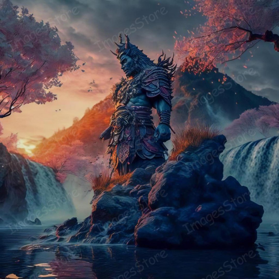 艺术插图。 美丽地方的武士雕像。 日落 - 电子手绘真人画像/绘画/插画 - 其他材质 