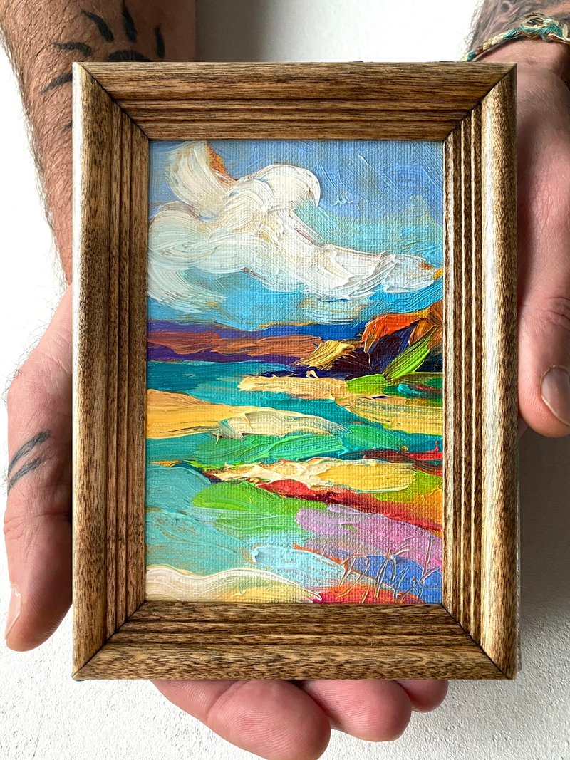 海景油画原创海景画厚涂小幅艺术品海洋海岸壁画 - 墙贴/壁贴 - 木头 