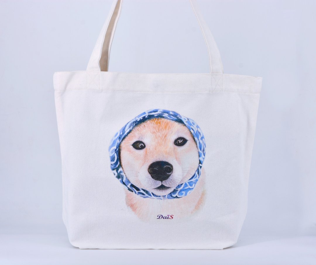 猫咪柴犬  大手提环保帆布袋 - 手提包/手提袋 - 棉 白色