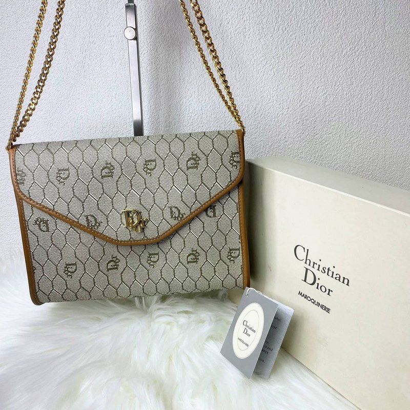 【 In-Stock】1980年 Christian Dior 老花侧背包 (未使用保管 - 侧背包/斜挎包 - 其他材质 卡其色