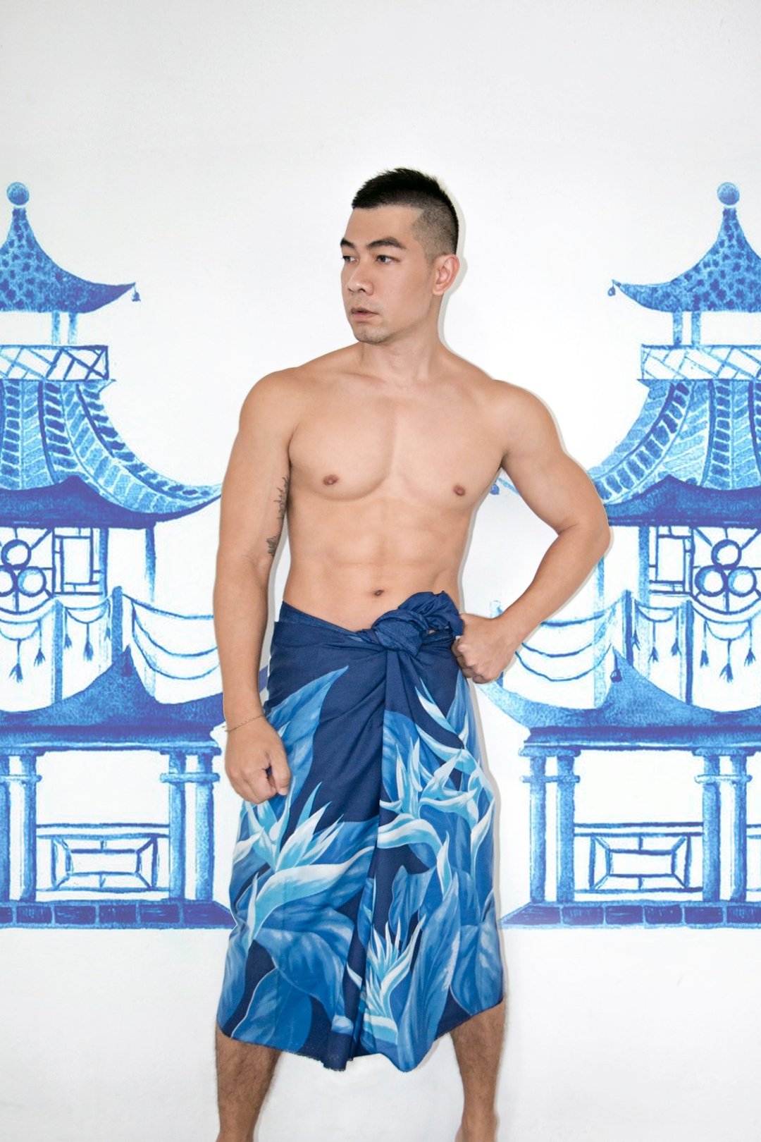 Tropical Sarong in Paradise Printing - 男装泳裤 - 聚酯纤维 蓝色